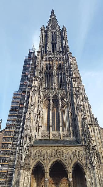 ulm cathedral, münster, ulm, building, facade, front, front view ...