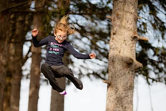 jumping, young girl, trampoline, young, girl, jump, fun, joy, happy, happiness, summer