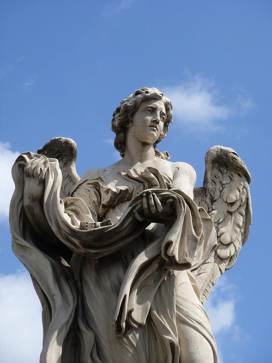 the angel with the cross, sant'angelo bridge, rome, italy, sculpture ...