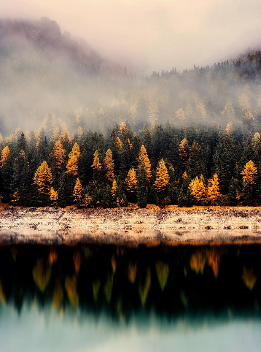 Autumn Fall Sunrise Morning Dawn Fog Sky Clouds Mountains